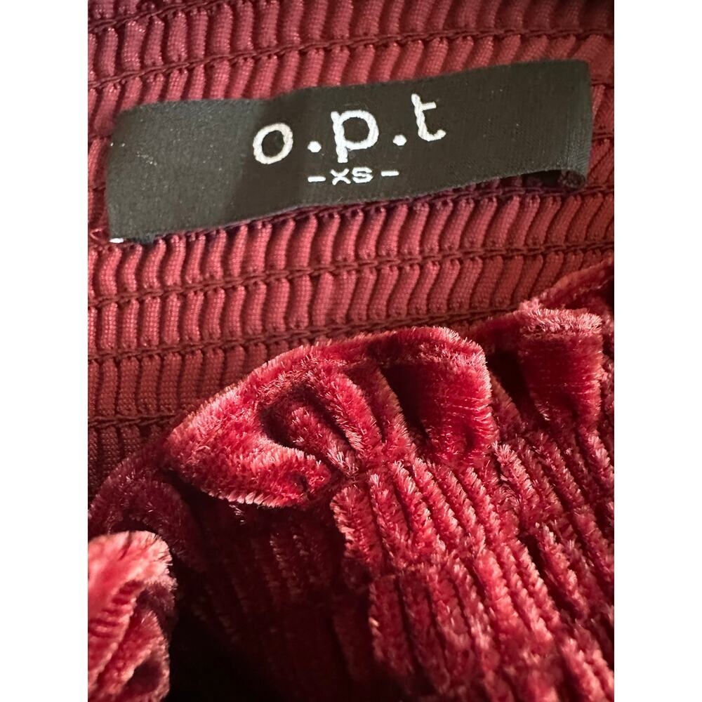 o.p.t. Sz XS Hasher Smocked Velvet Mini Dress Gathered Bell‎ Sleeve Square Neck - Picture 6 of 15